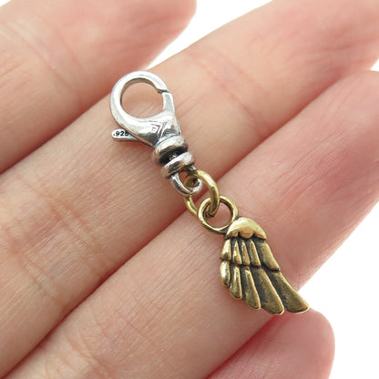 SILPADA 925 Sterling Silver 2-Tone Vintage Angel Wing Lobster Claw Charm Pendant