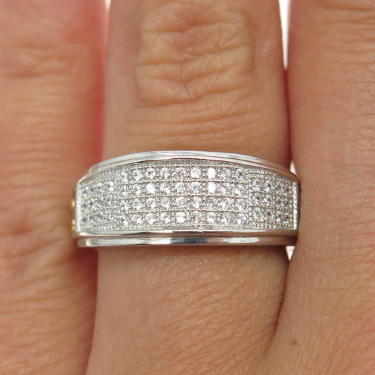 925 Sterling Silver 2-Tone Pave C Z Ring Size 7