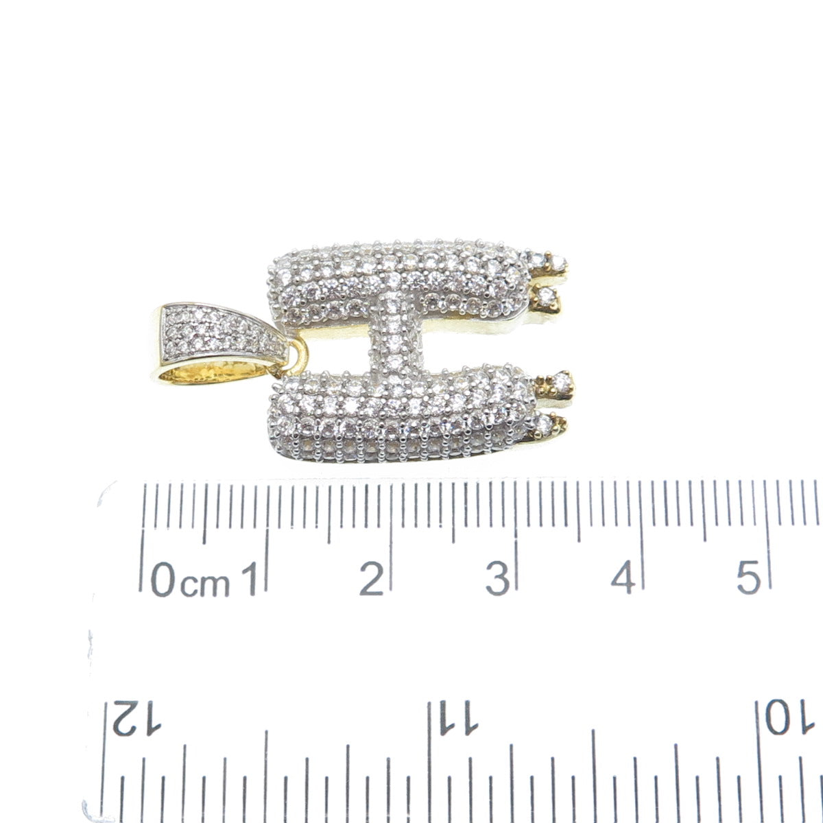 925 Sterling Silver Gold Plated Round-Cut Shaped C Z Letter H Sparkle Pendant