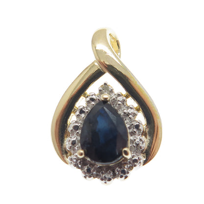 925 Sterling Silver 2-Tone Real White Diamond Accent & Sapphire Gemstone Pendant