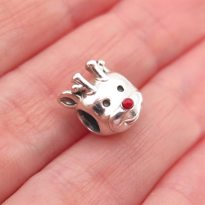 PANDORA 925 Sterling Silver Enamel Red-Nosed Reindeer Slide Bead Charm