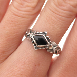 925 Sterling Silver Vintage Real Black Onyx Oxidized Ring Size 8.25