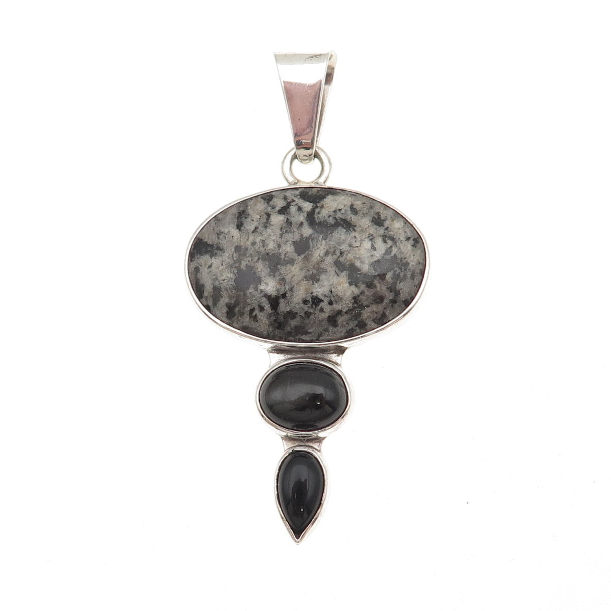 Charles Albert Sterling Silver Vintage Real Zebra Jasper & Black Onyx Pendant