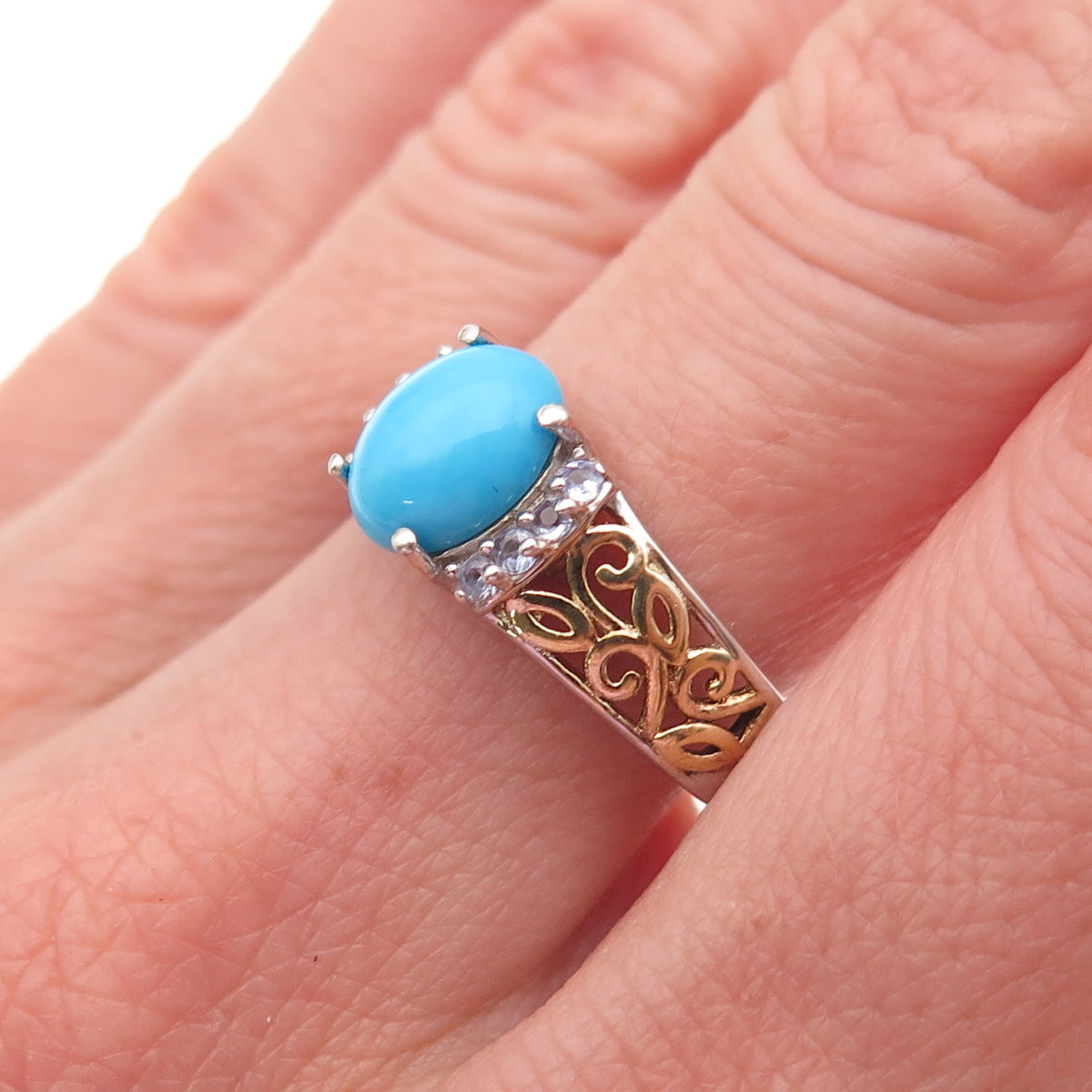 Chuck Clemency Sterling Silver 2-Tone Real Turquoise Tanzanite Ring Size 8.25
