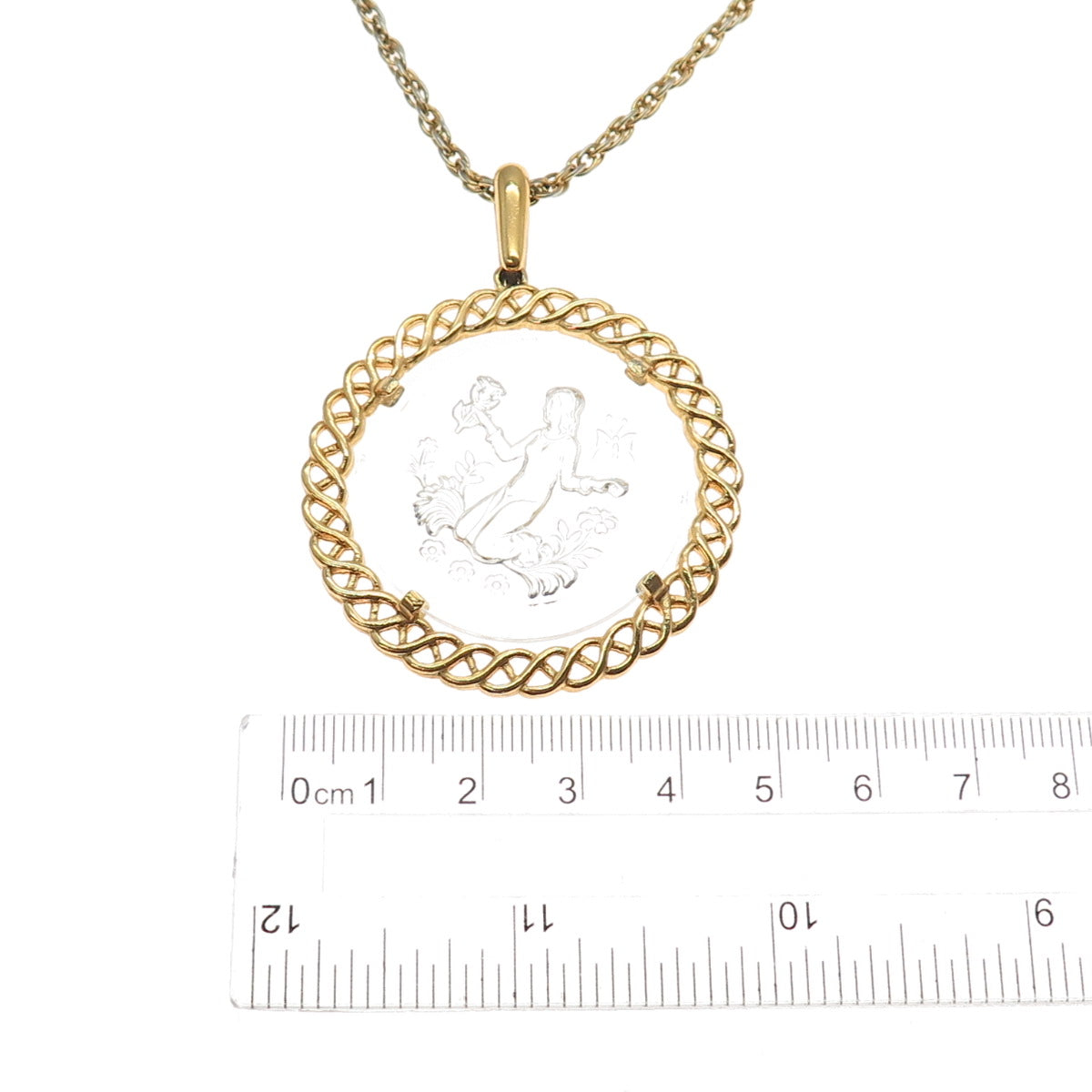 CROWN TRIFARI Gold Plated Vintage Glass Floral Lady Cameo Necklace 20"