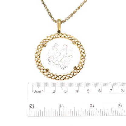CROWN TRIFARI Gold Plated Vintage Glass Floral Lady Cameo Necklace 20"