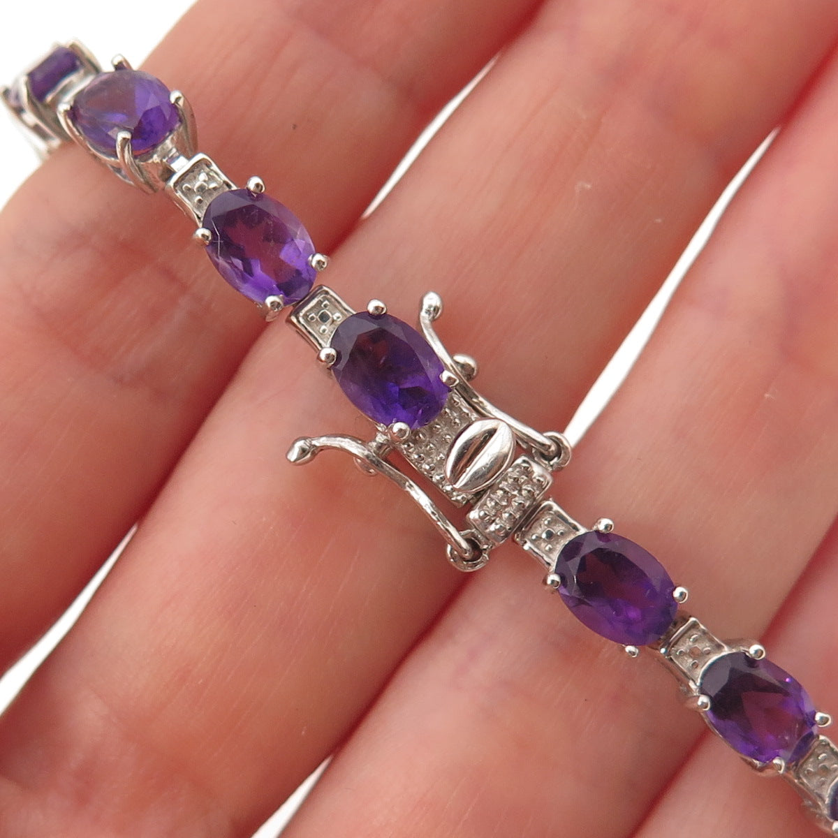 Chuck Clemency 925 Sterling Silver Real Oval-Cut Amethyst Bracelet 7.75"