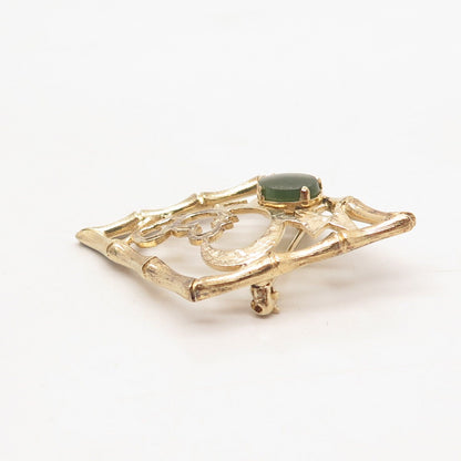 925 Sterling Silver Vintage Gold Plated Wells Real Jade Gem Ornate Pendant