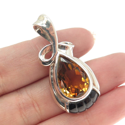 MICHELLE ALBALA 925 Sterling Silver Real Citrine & Black Onyx Drop Pendant