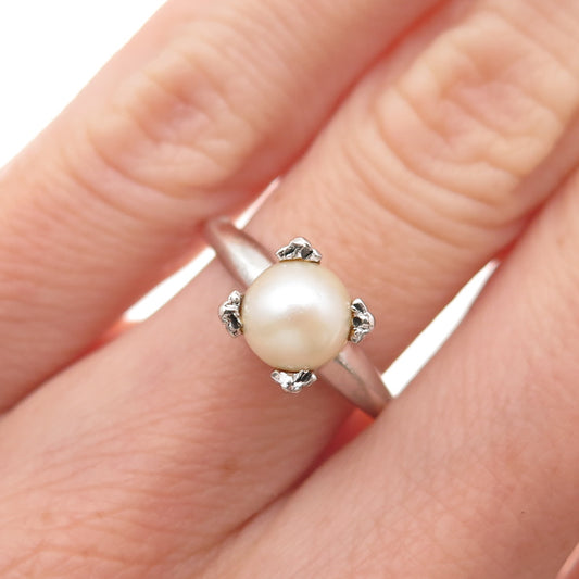 Clark & Coombs 925 Sterling Silver Antique Art Deco Real Pearl Ring Size 5.25