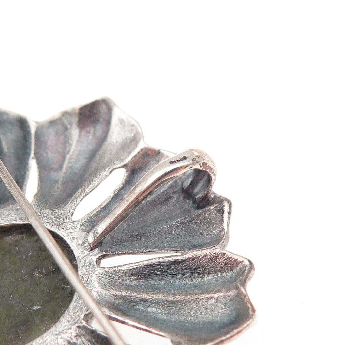 925 Sterling Silver Vintage Ireland Connemara Marble Flower Pin Brooch / Pendant