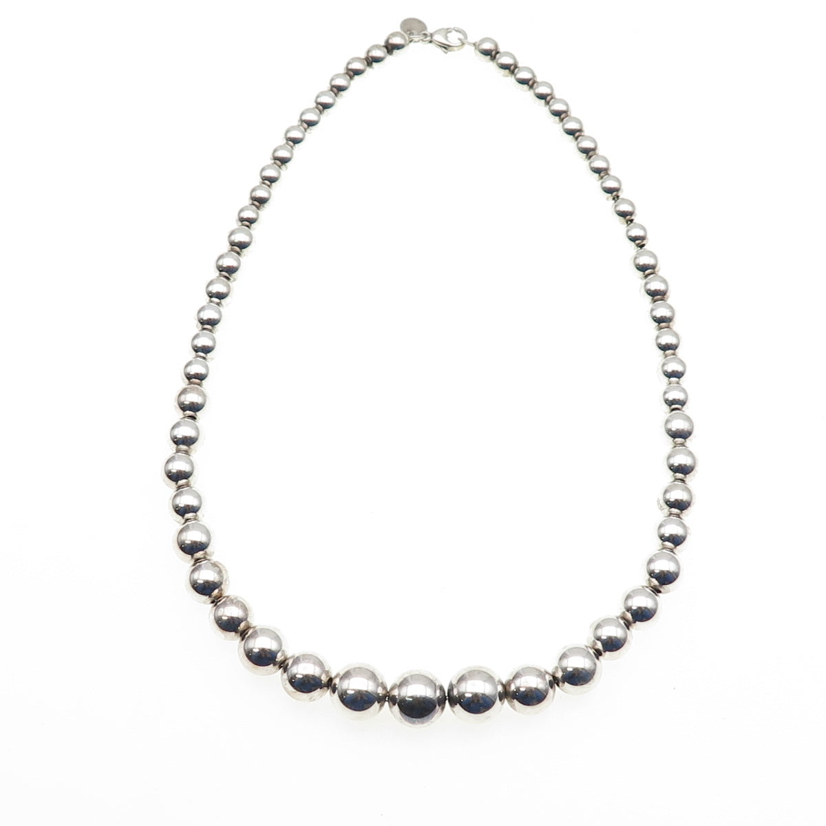 TIFFANY & CO. 925 Sterling Silver Vintage Graduated HardWear Beaded Necklace 16"