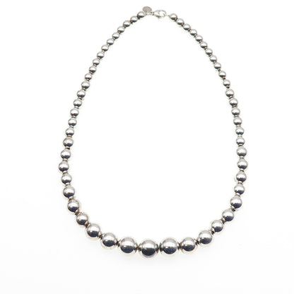 TIFFANY & CO. 925 Sterling Silver Vintage Graduated HardWear Beaded Necklace 16"