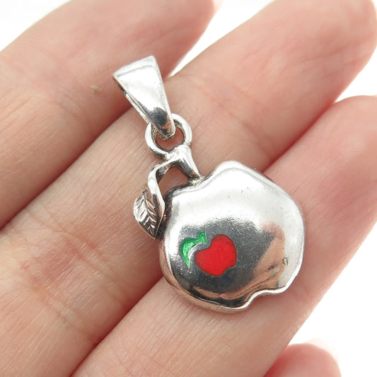 925 Sterling Silver Vintage Enamel Apple Charm Pendant