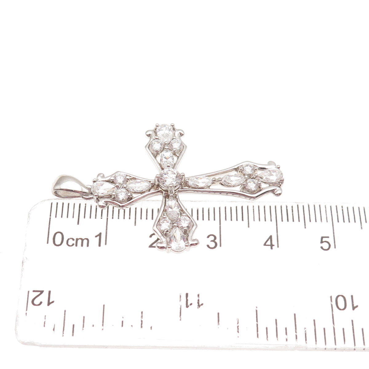 925 Sterling Silver Round Pear & Marquise-Cut C Z Cross Charm Pendant