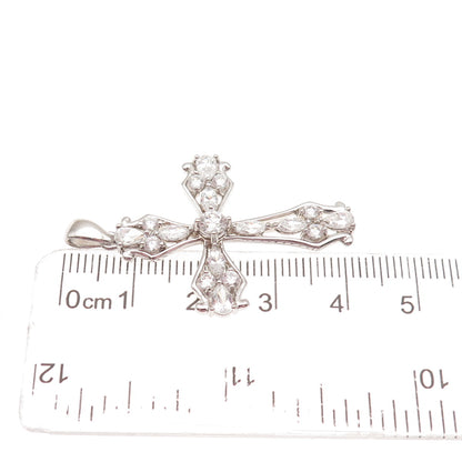 925 Sterling Silver Round Pear & Marquise-Cut C Z Cross Charm Pendant