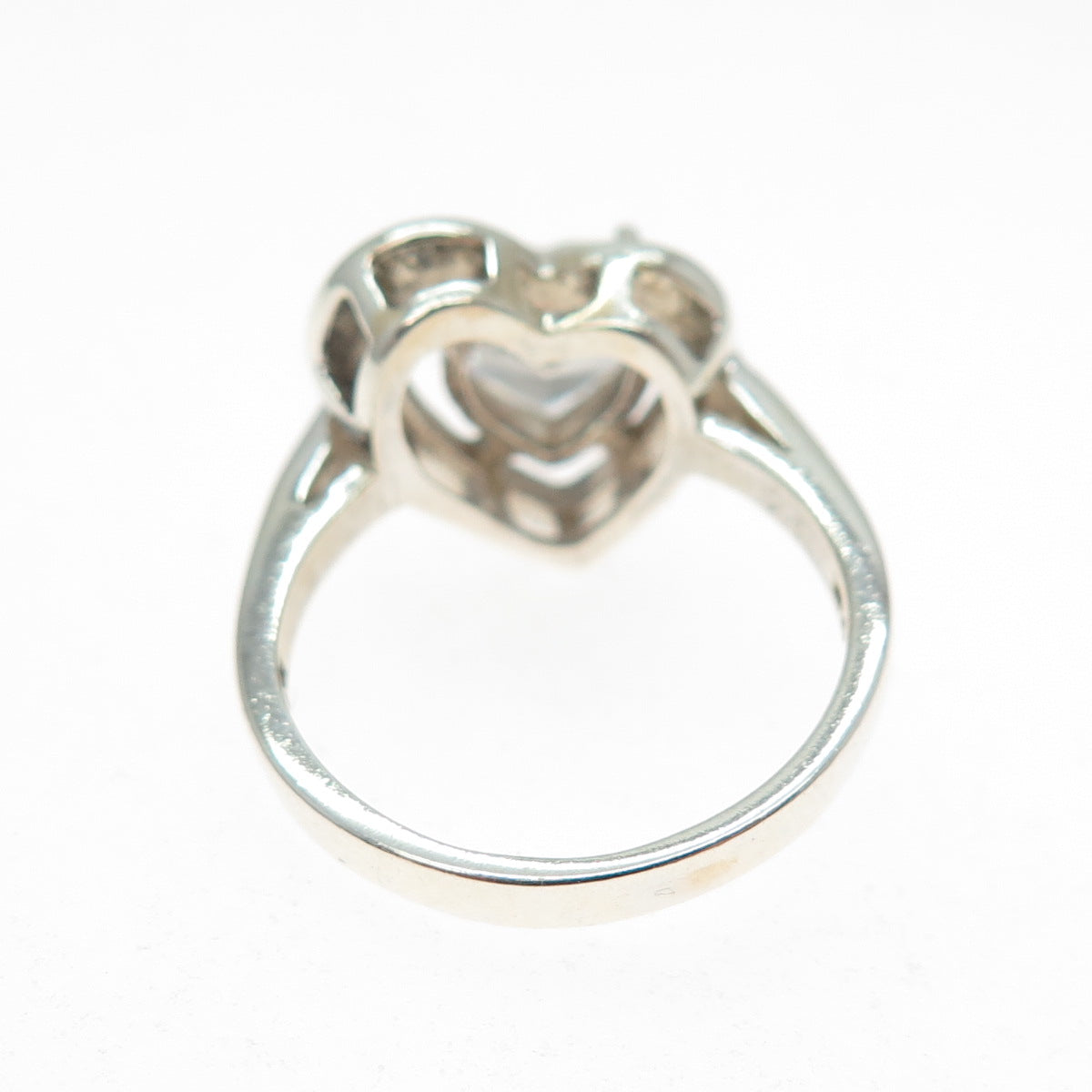 925 Sterling Silver Vintage Heart-Cut C Z Modernist Ring Size 7.25