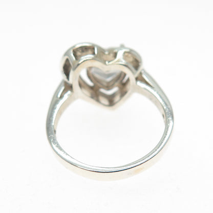 925 Sterling Silver Vintage Heart-Cut C Z Modernist Ring Size 7.25