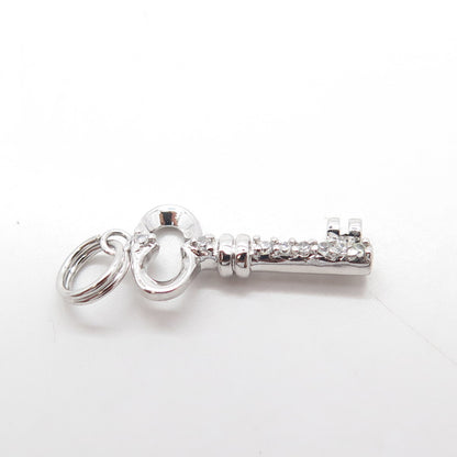 925 Sterling Silver White C Z Key From Heart Charm Pendant