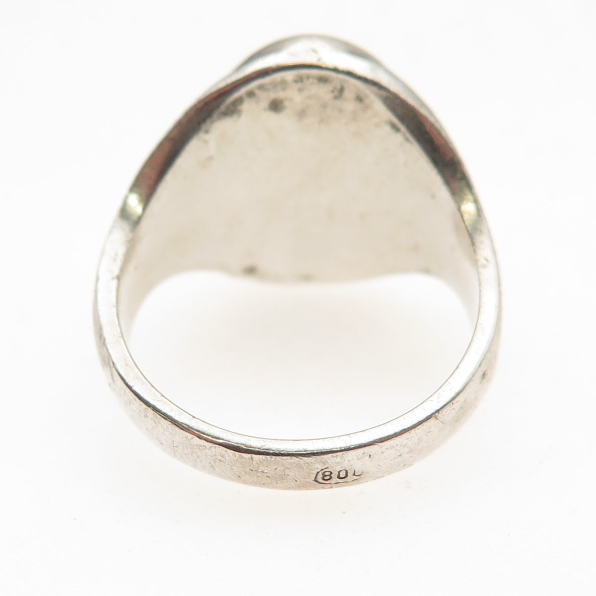 800 Silver Antique Art Deco Real MOP Carved Roman Warrior Oxidized Ring Size 9.5