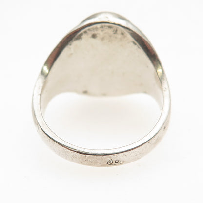 800 Silver Antique Art Deco Real MOP Carved Roman Warrior Oxidized Ring Size 9.5