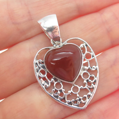 950 Silver Vintage Real Carnelian Heart Charm Pendant