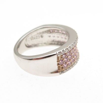 925 Sterling Silver 2-Tone Round-Cut Pink & White C Z Ring Size 5.25