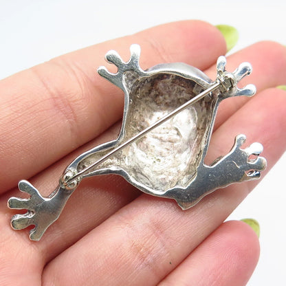 925 Sterling Silver Vintage Mexico Frog For Good Luck Pin Brooch
