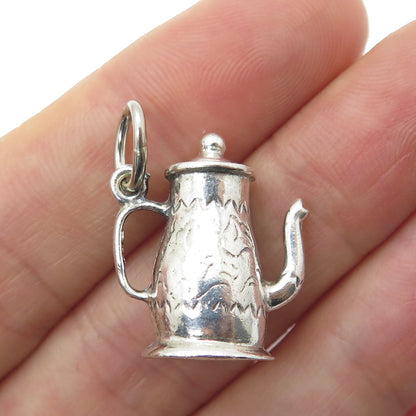 JEWELART 925 Sterling Silver Vintage Coffee Pot 3D Charm Pendant