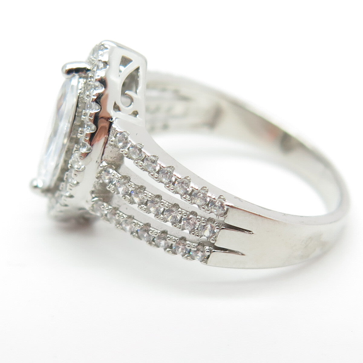 925 Sterling Silver Round & Marquise-Cut C Z Engagement Ring Size 7.5