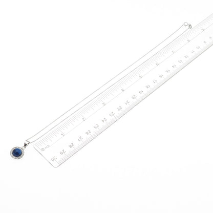 925 Sterling Silver Round-Cut Blue & White C Z Cable Chain Necklace 18"