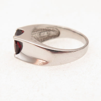 925 Sterling Silver Vintage Real Oval-Cut Red Garnet Modernist Ring Size 9