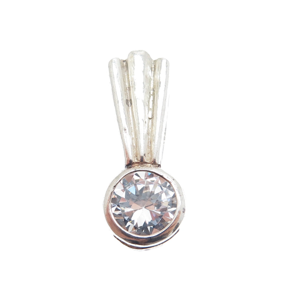 925 Sterling Silver Vintage Round-Cut C Z Modernist Slide Pendant