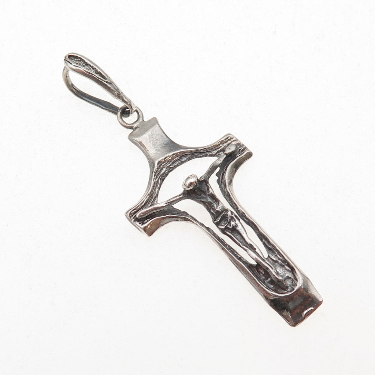 925 Sterling Silver Vintage Crucifix Cross Oxidized Charm Pendant