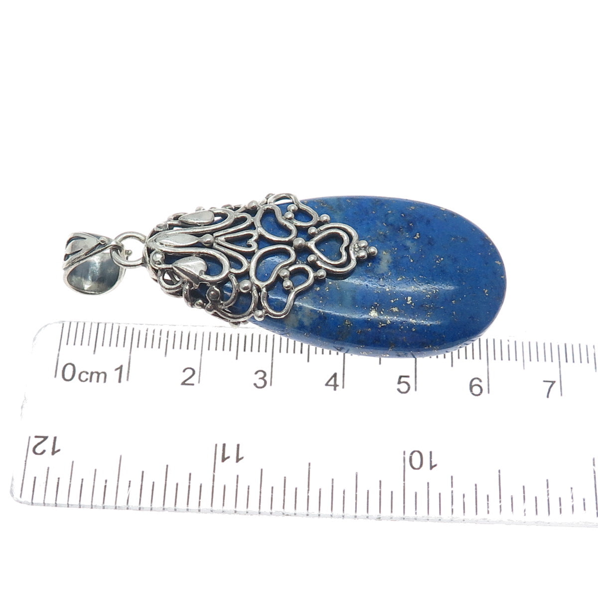 DOUG PAULUS 925 Sterling Silver Vintage Real Lapis Heart Ornate Teardrop Pendant