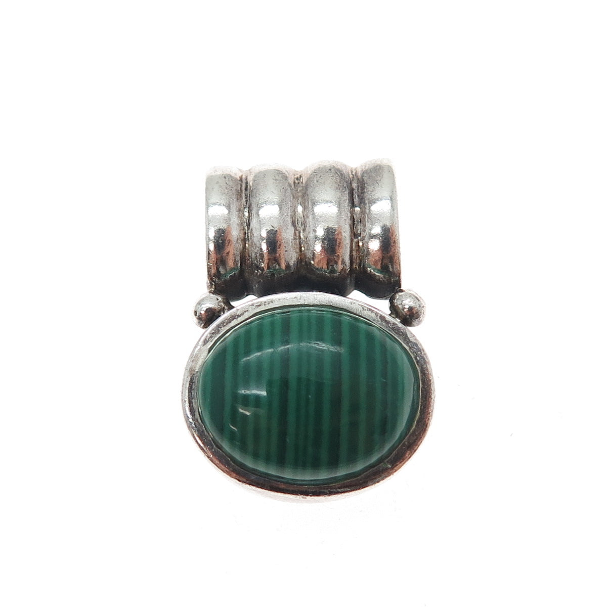 925 Sterling Silver Vintage Real Cabochon Malachite Oxidized Slide Pendant