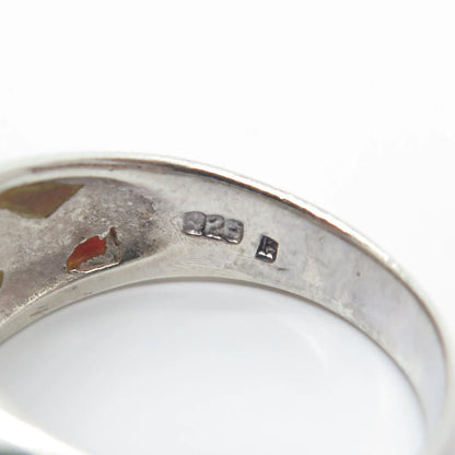925 Sterling Silver Vintage Real Rhodochrosite Gemstone Wicker Ring Size 9