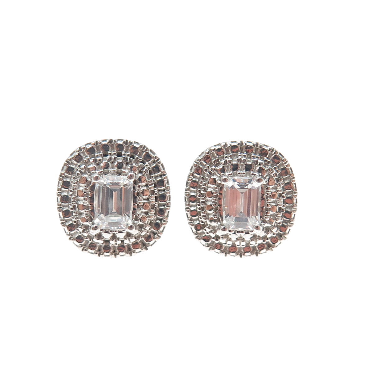 925 Sterling Silver Emerald-Cut C Z Cushion Stud Earrings