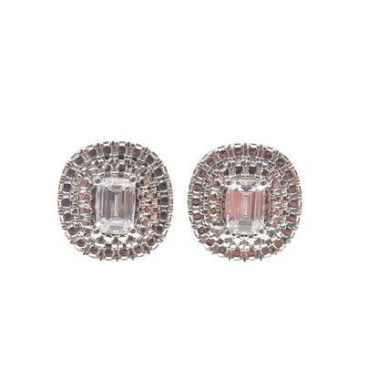 925 Sterling Silver Emerald-Cut C Z Cushion Stud Earrings