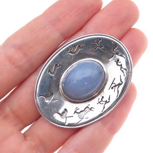 Bircher Haglund 925 Sterling Silver Vintage Real Agate Storyteller Pin Brooch