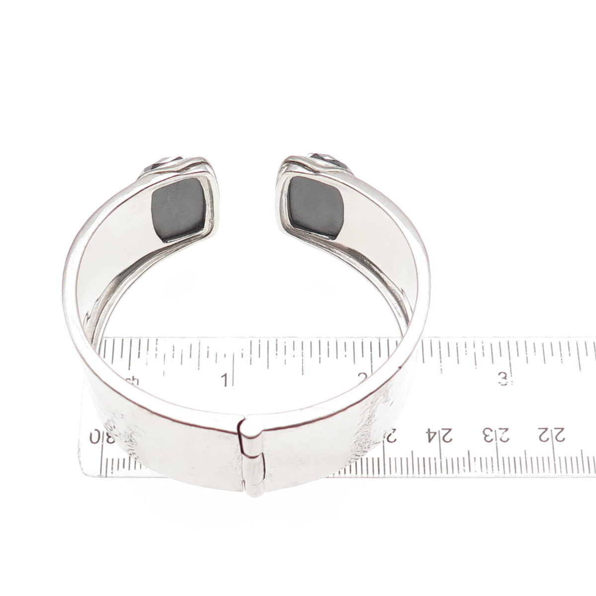 Boma 925 Sterling Silver Real Doublet Hematite Hammered Cuff Bracelet 6.75"