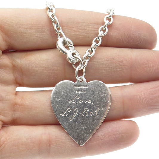 TIFFANY & CO. Sterling Silver Antique Art Deco Engraved Heart Tag Key Chain Fob