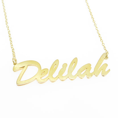 925 Sterling Silver Gold Plated "Delilah" Personalized Nameplate Necklace 18"