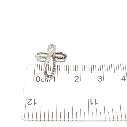925 Sterling Silver Real Black & White Diamond Cross Mini Slide Charm Pendant