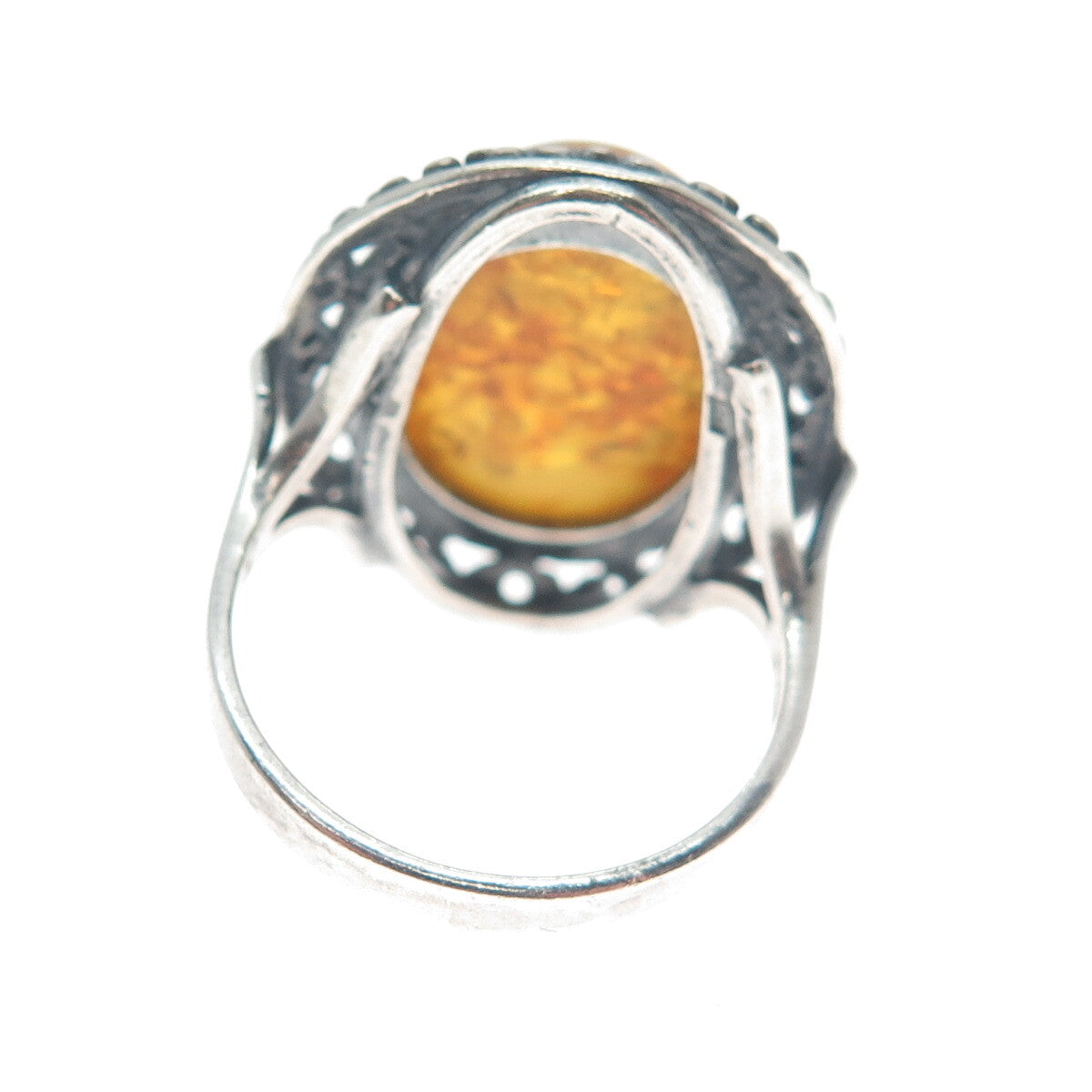 925 Sterling Silver Vintage Poland Real Baltic Amber Modernist Ring Size 8.25