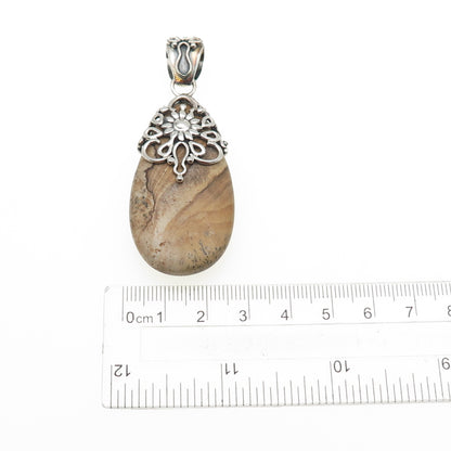 DOUG PAULUS 925 Sterling Silver Vintage Real Jasper Flower Pendant