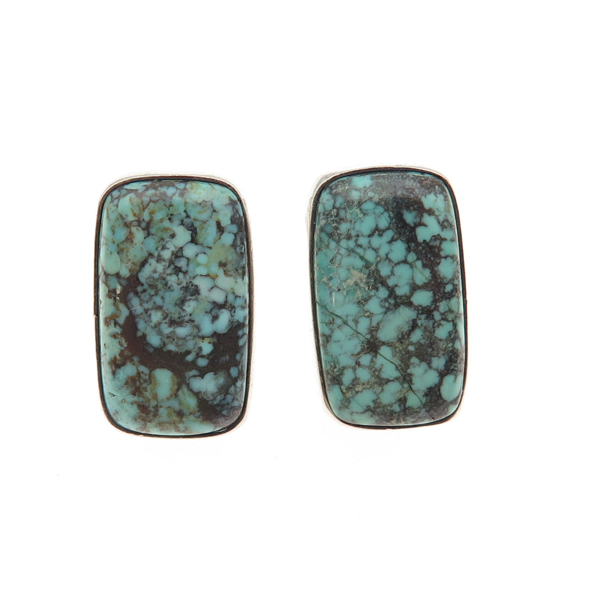 Old Pawn Sterling Silver Vintage Southwestern Peacock Turquoise Tribal Earrings