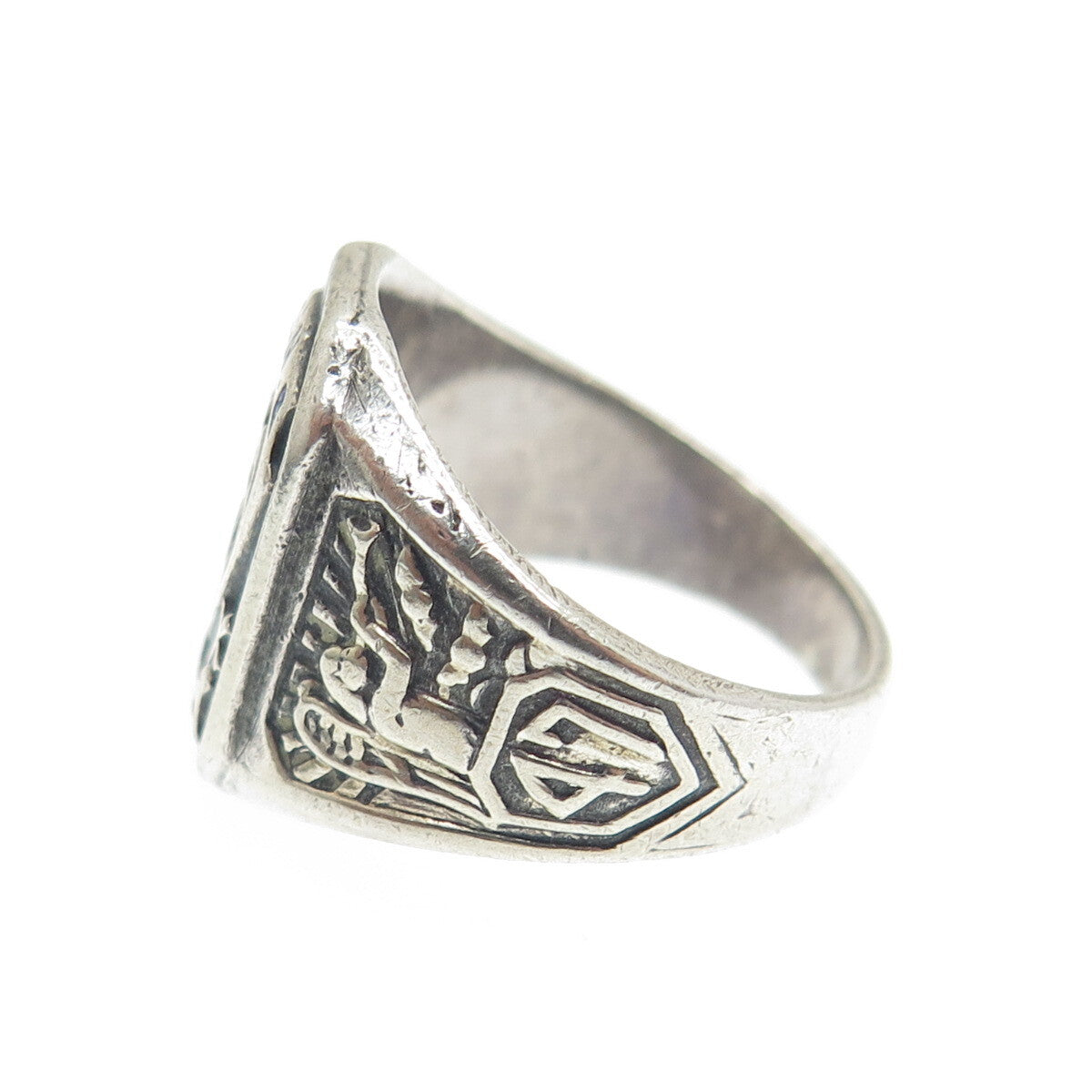 925 Sterling Silver Antique 1947 Enamel Saint Nicholas School Ring Size 6.5