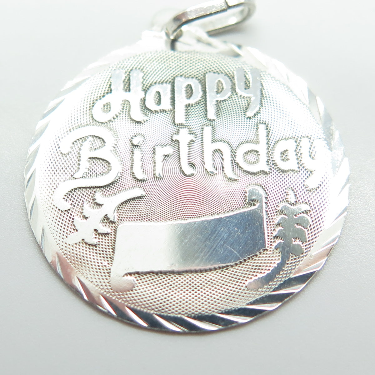 950 Silver Vintage Happy Birthday Round Pendant