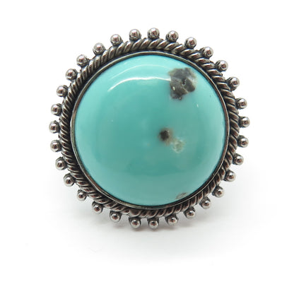 DSMK 925 Sterling Silver Sleeping Beauty Turquoise Beaded Oxidized Ring Size 6.5